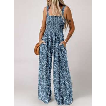 Dokotoo Women's Overalls Blue Jumpsuits for Casual Style - Sleeveless, Wide Leg with Pockets