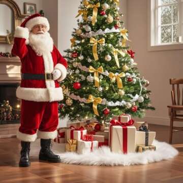 Christmas Tree Skirt 60 Inch White Faux Fur Plush Skirt Christmas Tree Decoration Holiday Party Indoor Outdoor Christmas Decorations for Merry Christmas (Snow White)