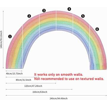 funlife Fabric Large Rainbow Wall Mural Stickers Peel and Stick, Precut Giant Vibrant Watercolor Rainbow Wall Sticker Decals for Girls Bedroom Kids Nursery Room Playroom, Vibrant Full Rainbow