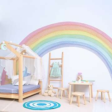funlife Fabric Large Rainbow Wall Mural Stickers Peel and Stick, Precut Giant Vibrant Watercolor Rainbow Wall Sticker Decals for Girls Bedroom Kids Nursery Room Playroom, Vibrant Full Rainbow