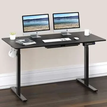 SHW 55-Inch Large Electric Height Adjustable Standing Desk with Drawer - Ideal for Home Office Setup