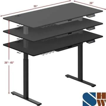 SHW Adjustable Standing Desk with Drawer 55 Inch Black
