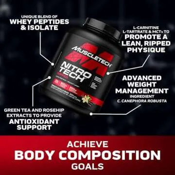 Muscletech Whey Protein Powder (French Vanilla Bean, 4LB) - Nitro-Tech Ripped Whey Protein Isolate & Peptides Smoothie Mix for Lean Muscle & Fast Recovery - 30g of Whey Protein for Women & Men