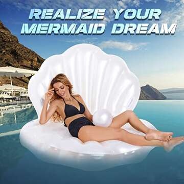 Triumpeek Inflatable Seashell Pool Float, 57" L Blow Up Giant Clam Floatie with Pearl Ball, Shell Pool Floating Ride On Raft Chair for Swimming Pool Summer Beach Party for Adults