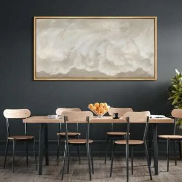 MUDECOR Extra Large Framed Canvas Print Wall Art Soft Cloud Abstract Serene Neutral Tones Illustrations Antique Retro Fine Art Illustrations Decorative Colorful for Bedroom - 60"x30"