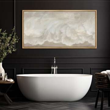 MUDECOR Extra Large Framed Canvas Print Wall Art Soft Cloud Abstract Serene Neutral Tones Illustrations Antique Retro Fine Art Illustrations Decorative Colorful for Bedroom - 60"x30"