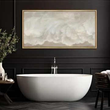 MUDECOR Extra Large Framed Canvas Print Wall Art Soft Cloud Abstract Serene Neutral Tones Illustrations Antique Retro Fine Art Illustrations Decorative Colorful for Bedroom - 60"x30"