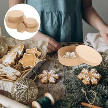 VILLCASE Round Paper Mache Boxes, 5 Sizes Kraft Paper Storage Containers, Cardboard Craft Empty Boxes with Lids for Candy Chocolate Biscuits Festival Packaging