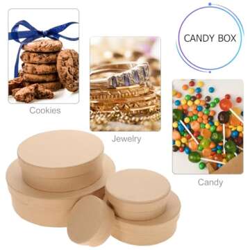 VILLCASE Round Paper Mache Boxes, 5 Sizes Kraft Paper Storage Containers, Cardboard Craft Empty Boxes with Lids for Candy Chocolate Biscuits Festival Packaging