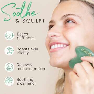Jade Gua Sha - Smoothes Fine Lines & Wrinkles, Face Sculpting Tool for Face Massage, Jaw Massager, Facial Massage Tools, Valentines Day Gifts, Small Gifts for for Women and Teenage Girls