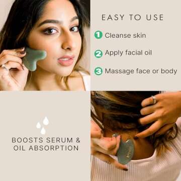 Jade Gua Sha - Smoothes Fine Lines & Wrinkles, Face Sculpting Tool for Face Massage, Jaw Massager, Facial Massage Tools, Valentines Day Gifts, Small Gifts for for Women and Teenage Girls