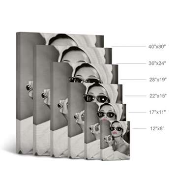 Audrey Hepburn Wall Art Makeup Pink Lipstick CANVAS PRINT Iconic Pop Art Pretty Beauty Black and White Home Decor Artwork Gallery Stretched and Ready to Hang - %100 Handmade in the USA - 17x11