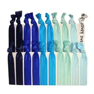 Kenz Laurenz Hair Ties Ponytail Holders - 20 Pack "Blue Ombre" No Crease Ouchless Elastic Styling Ac...