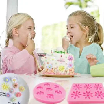 4Pcs Daisy Flower Silicone Molds Chrysanthemum Silicone Molds Small Flower Shapes Fondant Cake Chocolate Molds Polymer Clay Resin Mold for Cake Decoration Candy Ice Cube Soap Wax Making DIY Craft