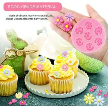 4Pcs Daisy Flower Silicone Molds Chrysanthemum Silicone Molds Small Flower Shapes Fondant Cake Chocolate Molds Polymer Clay Resin Mold for Cake Decoration Candy Ice Cube Soap Wax Making DIY Craft