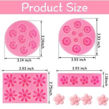 4Pcs Daisy Flower Silicone Molds Chrysanthemum Silicone Molds Small Flower Shapes Fondant Cake Chocolate Molds Polymer Clay Resin Mold for Cake Decoration Candy Ice Cube Soap Wax Making DIY Craft
