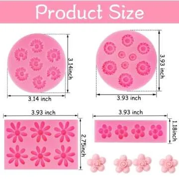 4Pcs Daisy Flower Silicone Molds Chrysanthemum Silicone Molds Small Flower Shapes Fondant Cake Chocolate Molds Polymer Clay Resin Mold for Cake Decoration Candy Ice Cube Soap Wax Making DIY Craft