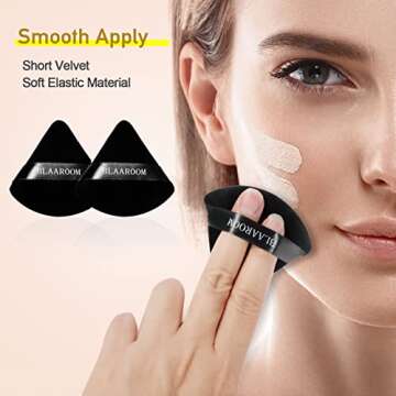 BLAAROOM 6 Pcs Velvet Triangle Powder Puff,Triangular Design Makeup Soft Sponge Puff for Face Exquisite Makeup Eyes Contouring, for Loose Mineral Body Powde Cosmetic Foundation Makeup Tool - Black