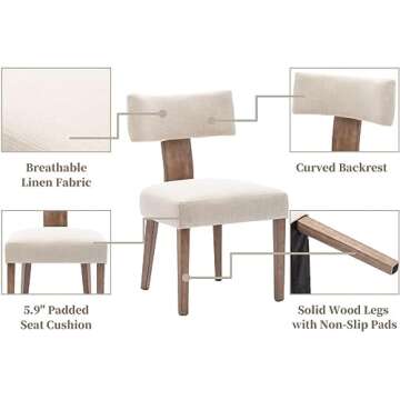 BESTANO Modern Dining Chairs Set of 4, Comfy Upholstered Side Chairs with Wood Legs, Linen Fabric Dining Chairs with Curved Wingback for Living Room Dining Room, Beige
