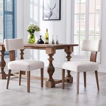 BESTANO Modern Dining Chairs Set of 4, Comfy Upholstered Side Chairs with Wood Legs, Linen Fabric Dining Chairs with Curved Wingback for Living Room Dining Room, Beige