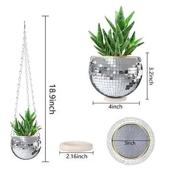 moonoom 2 Pcs Hanging Disco Ball Planter - 4Inch Sliver Disco Mirror Ball Planter with Chain - Home ...