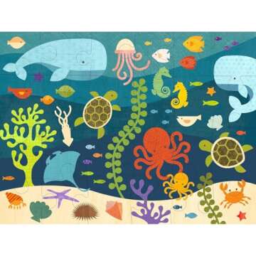 Petit Collage Floor Puzzle Ocean Life 24 Pieces | Large Puzzle for Kids | Completed Puzzle 18" x 24" | Great Gift for Kids Ages 3+