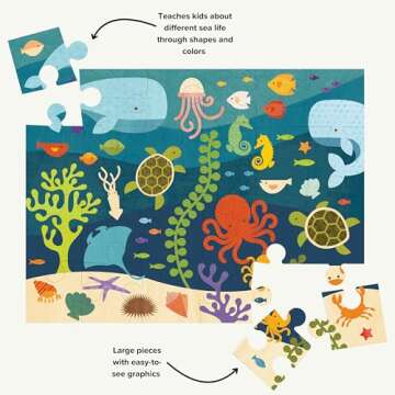 Petit Collage Floor Puzzle Ocean Life 24 Pieces | Large Puzzle for Kids | Completed Puzzle 18" x 24" | Great Gift for Kids Ages 3+