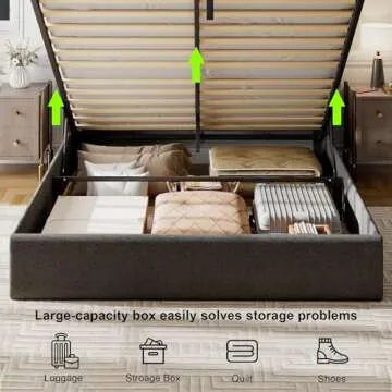 Feonase Full Size Lift Up Storage Bed Frame with Charging Station, Upholstered Wingback Platform Bed Frame with Hydraulic Storage, Wooden Slat Support, No Box Spring Needed, Noise-Free, Gray