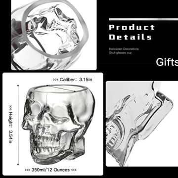 Funny skull glass Wine Glass,Drinking Glass,Gift,Engraved Design,Large Glasses,vodka spirits cup glass,new Crystal Skull cup,Halloween decor Gifts(350ML),Clear,1 Count (Pack of 1)