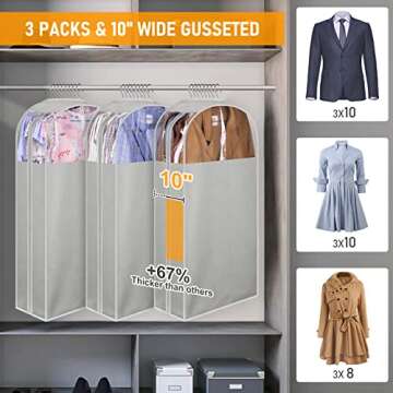 MISSLO 10" Gusseted Garment Bags for Hanging Clothes 40" Clear Suit Bags for Closet Storage Suits Co...