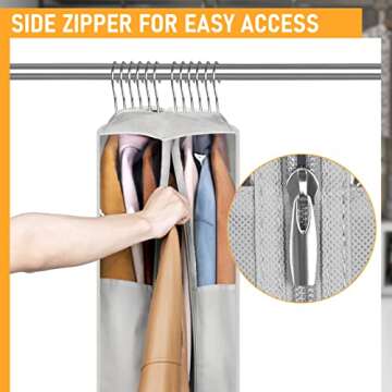 MISSLO 10" Gusseted Garment Bags for Hanging Clothes 40" Clear Suit Bags for Closet Storage Suits Cover Coat Protector, 3 Packs, Grey