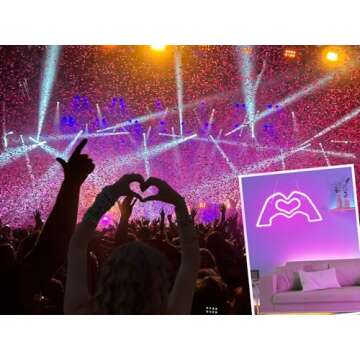 HMASYO Heart Hands Neon Sign, Music Singer Love Finger Neon Light with Dimmer and USB, LED Wall Art ...