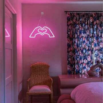 HMASYO Heart Hands Neon Sign for Music Lovers and Couples