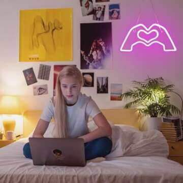 HMASYO Heart Hands Neon Sign for Music Lovers and Couples