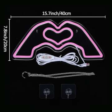 HMASYO Heart Hands Neon Sign for Music Lovers and Couples
