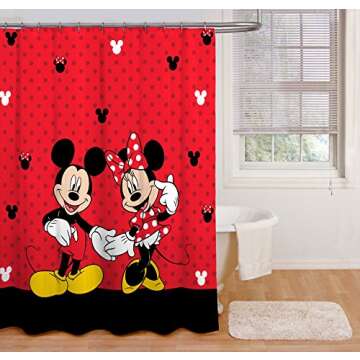 Disney Jay Franco Mickey & Minnie Mouse Shower Curtain - Easy Care Kids Bath Curtain (Official Produ...