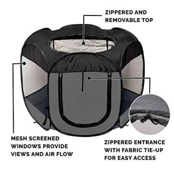 Furhaven Portable Dog Playpen Cat Tent, Pet playground/kennel foldable indoor outdoor zippered puppy crate - Gray, Medium