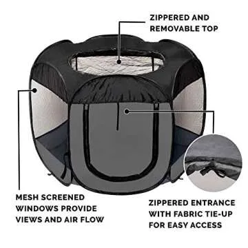 Furhaven Portable Dog Playpen Cat Tent, Pet playground/kennel foldable indoor outdoor zippered puppy crate - Gray, Medium