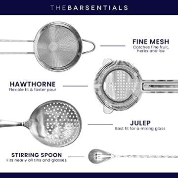 TheBarsentials Cocktail Strainer Set Stainless Steel Bar Tools with Stirring Spoon - Hawthorne Strai...