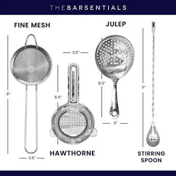 TheBarsentials Cocktail Strainer Set Stainless Steel Bar Tools with Stirring Spoon - Hawthorne Strainer, Julep Strainer, Fine-Mesh Strainer/Sifter for Drinks