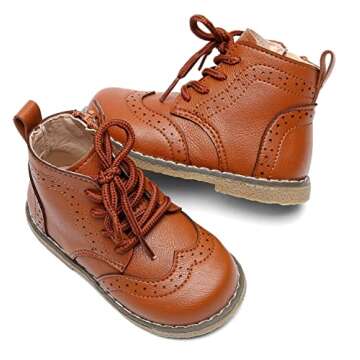 DADAWEN Toddler Baby Boys Girls Hiking Boots Waterproof Leather Non Slip Lace Up Outdoor Work Ankle Winter Snow Boots(Toddler/Little Kid) Brown US Size 9 M Toddler