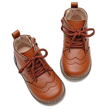 DADAWEN Toddler Baby Boys Girls Hiking Boots Waterproof Leather Non Slip Lace Up Outdoor Work Ankle Winter Snow Boots(Toddler/Little Kid) Brown US Size 9 M Toddler