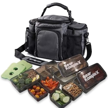 Bear KompleX Insulated Meal Prep Management Lunch Bag with 6 Compartments and Reusable Containers