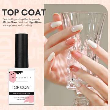 Makartt Gel Top Coat - No Wipe Top Coat Glossy Shine Finish Long Lasting 10ML Soak Off Nail Clear UV...