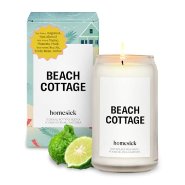 Homesick Beach Cottage Candle - Long-Lasting Natural Soy Wax Blend with Calming Scents