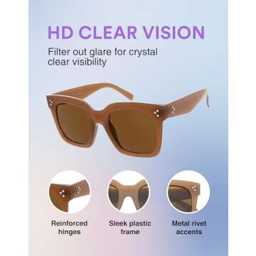 zeroUV - Oversized Fashion Retro Square Sunglasses for Women Vintage Style 50mm (Shiny Brown/Brown)