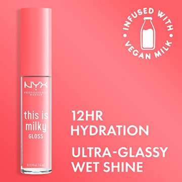 NYX PROFESSIONAL MAKEUP This Is Milky Gloss, Vegan Lip Gloss, 12 Hour Hydration - Moo-dy Peach (Shee...