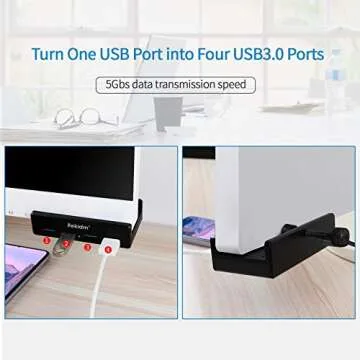 USB Hub 3.0 - Rekidm 4 Port Aluminum USB 3.0 Hub Clamp Design for Desktop, Computer, PC, Table Edge with Durable Adjustable Clip, Compact Space-Saving Mountable Desk USB Hub Fast Speed Transfer