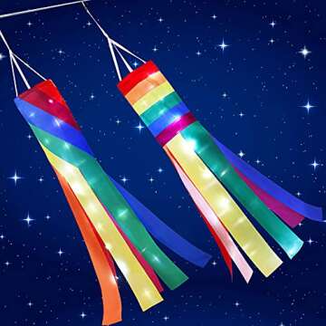2 Pcs Rainbow Windsock with LED Lights, 40 Inch Colorful Hanging Spiral Column Windsock Garden Hanging Decoration for Outdoor Garden Yard Porch Backyard Decor Supplies (Warm White,Classic Style)