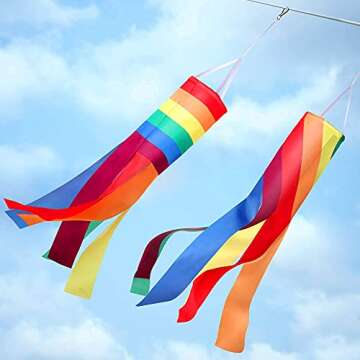 2 Pcs Rainbow Windsock with LED Lights, 40 Inch Colorful Hanging Spiral Column Windsock Garden Hanging Decoration for Outdoor Garden Yard Porch Backyard Decor Supplies (Warm White,Classic Style)